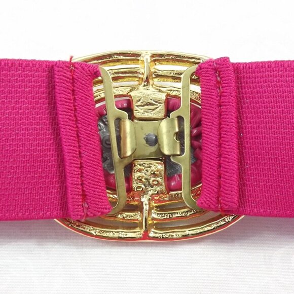 Fuchsia Pink Stretch Belt with Gold and Pink Buckle - Picture 7 of 10